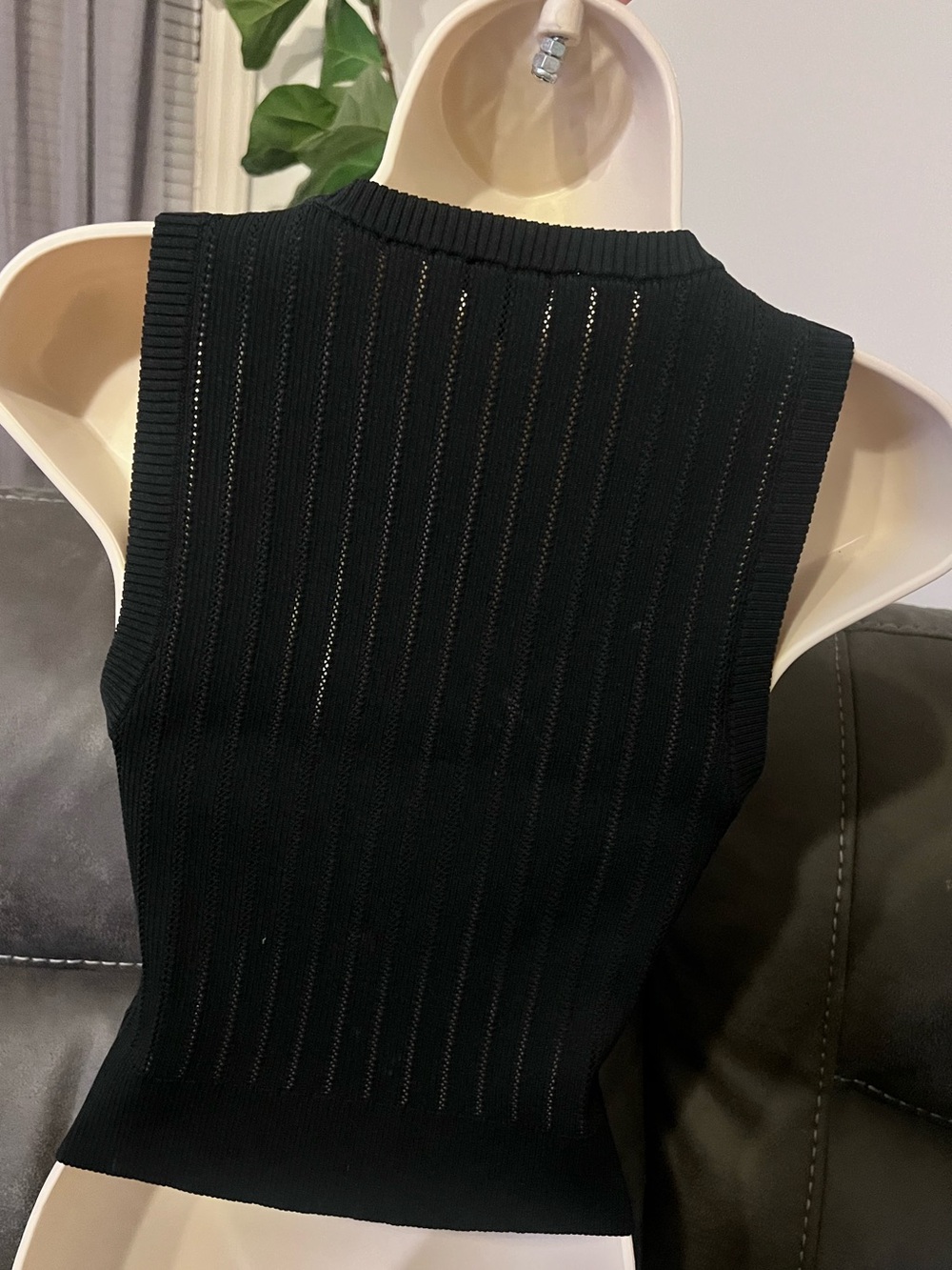 Express Black Ribbed Scoop-Neck Tank with Gold Buttons - Picture 3 of 4